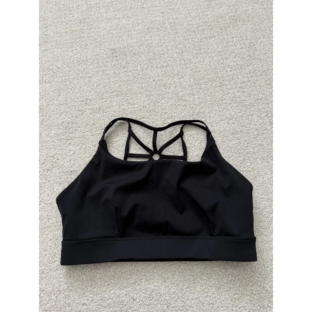 Sol & Mane alexandria Womens Strappy Back Sports Bra Black Large Yoga Activewear